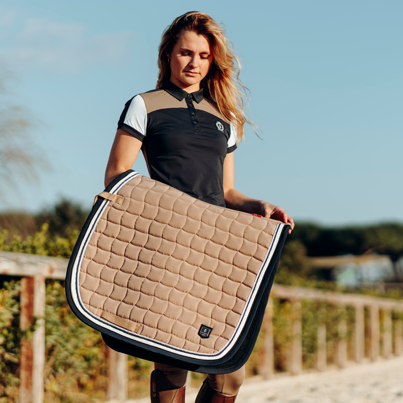 B Vertigo Cameron Double Corded Pony Dressage Saddle Pad in Fossil