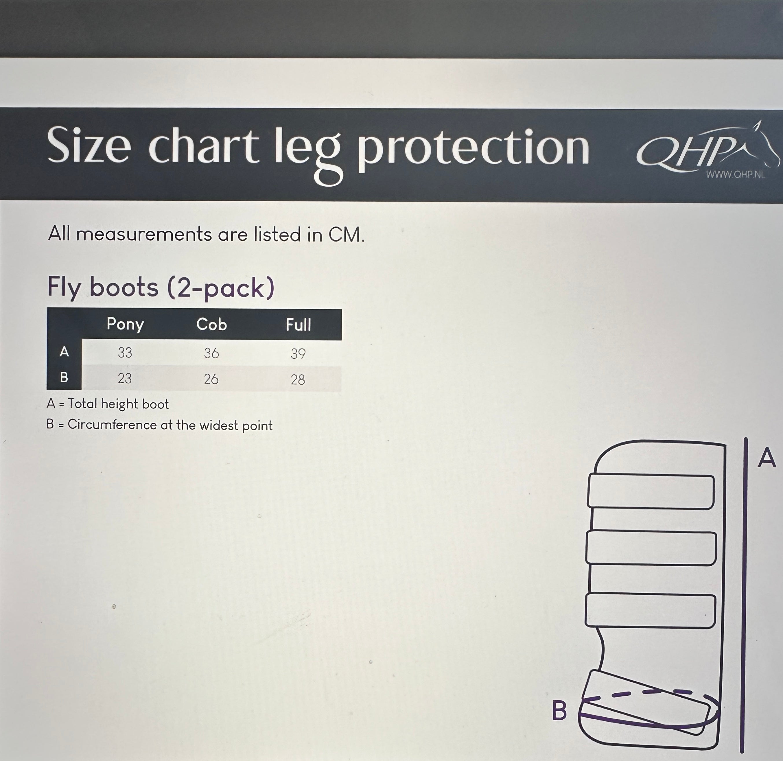 QHP Fly Boots Size Chart