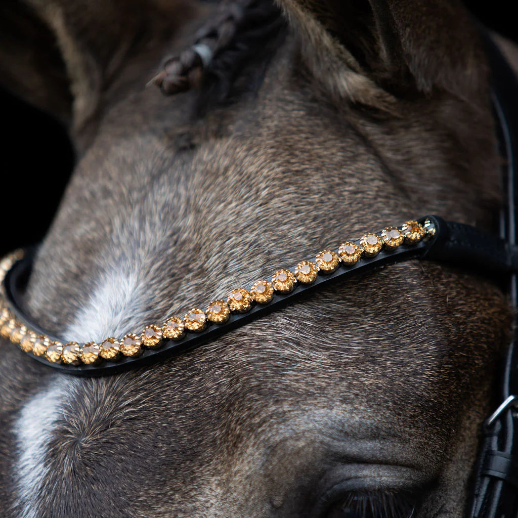 Margaux Bridle by Lumiere. Black patent with gold crystals
