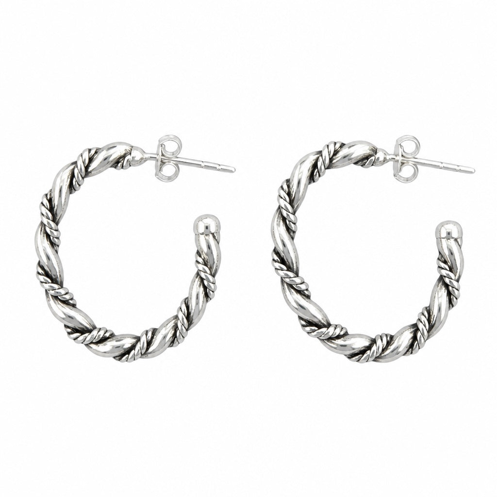 Lariat Rope Silver Twist Hoop Earrings-small