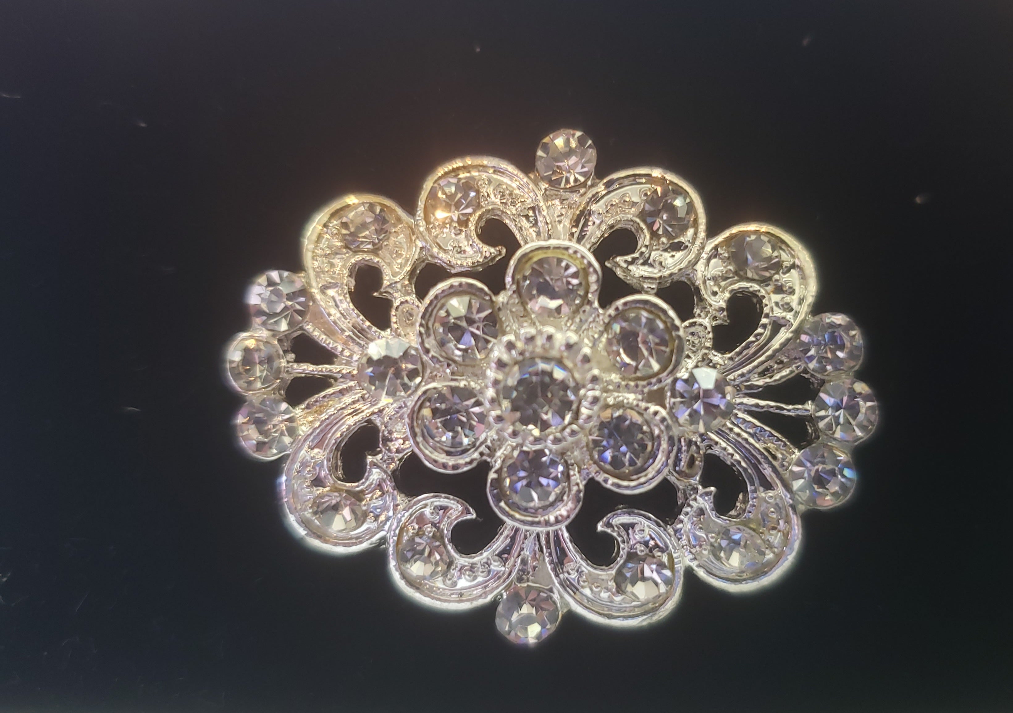 Antique silver oval stock pin with crystals