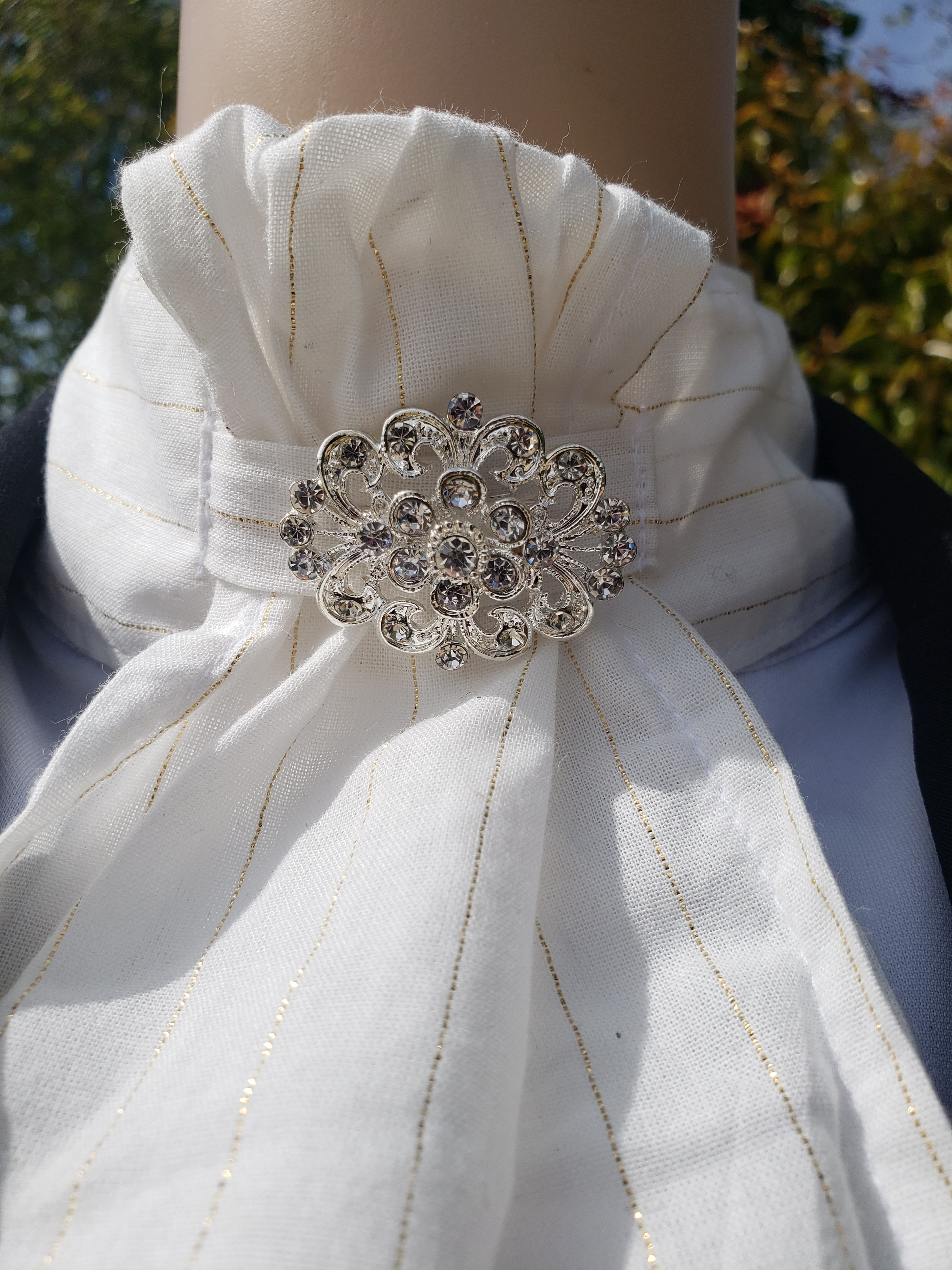 Antique silver oval stock pin with crystals