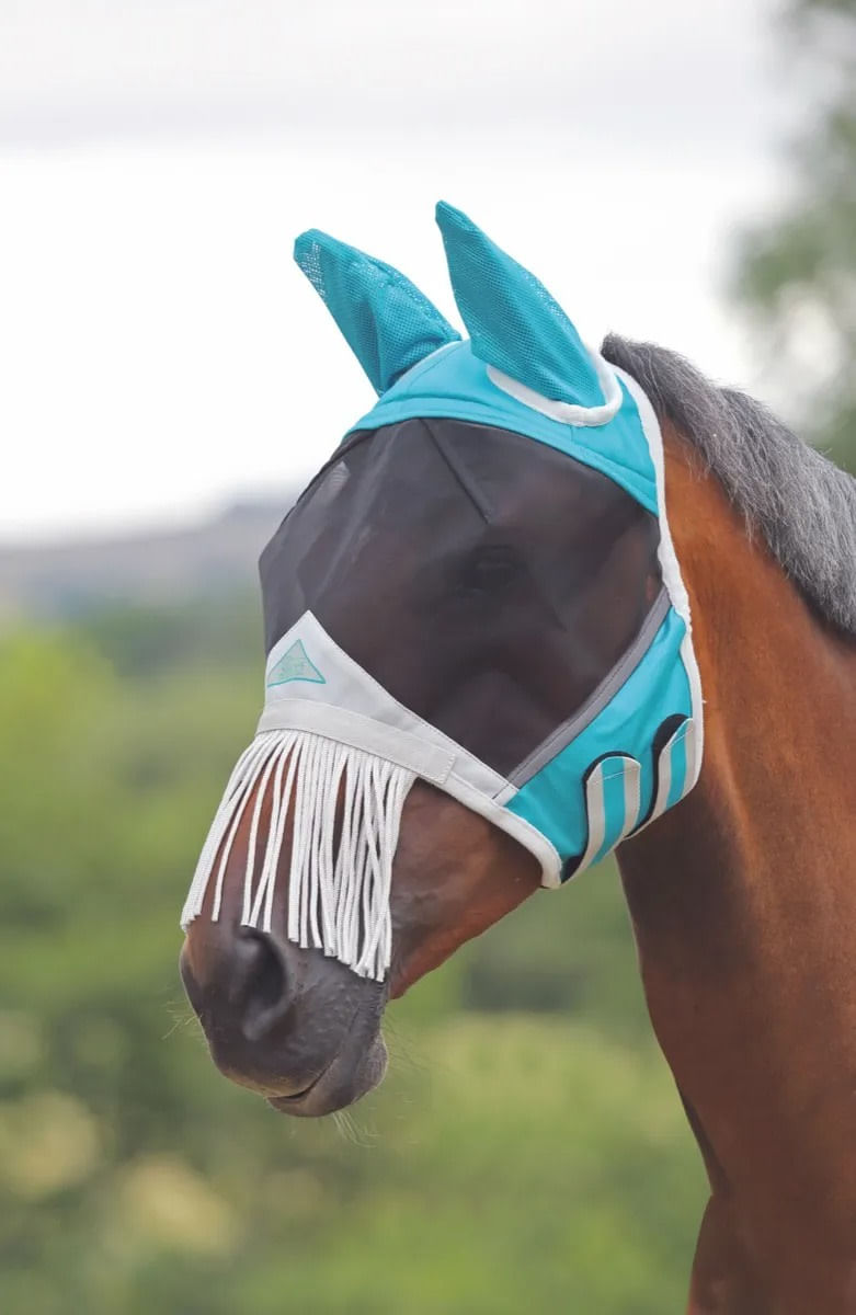 Shires fly mask with Fringe Teal