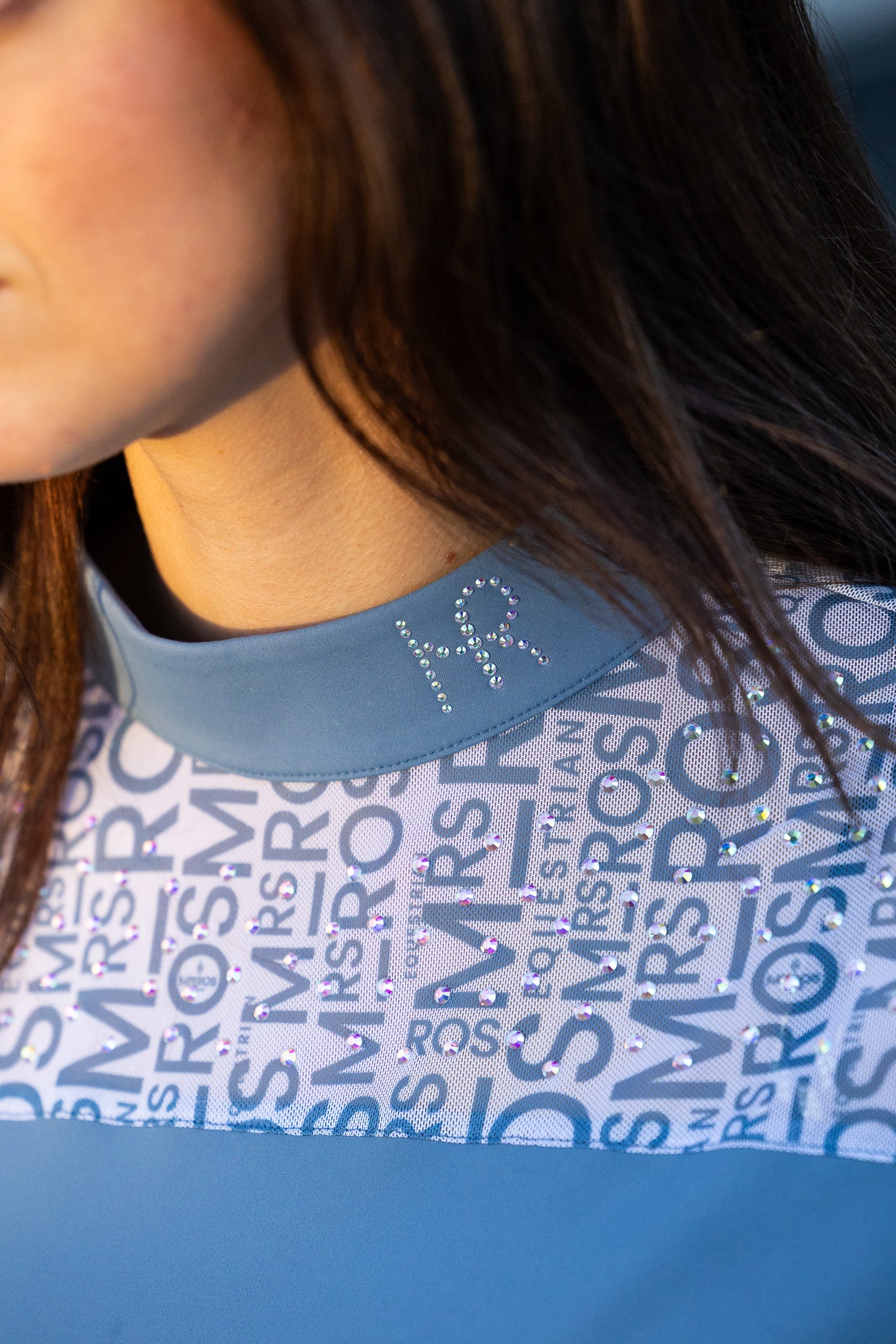 Mrs.Ros Competition Mesh Logo Long Sleeve Top in Blush Noir