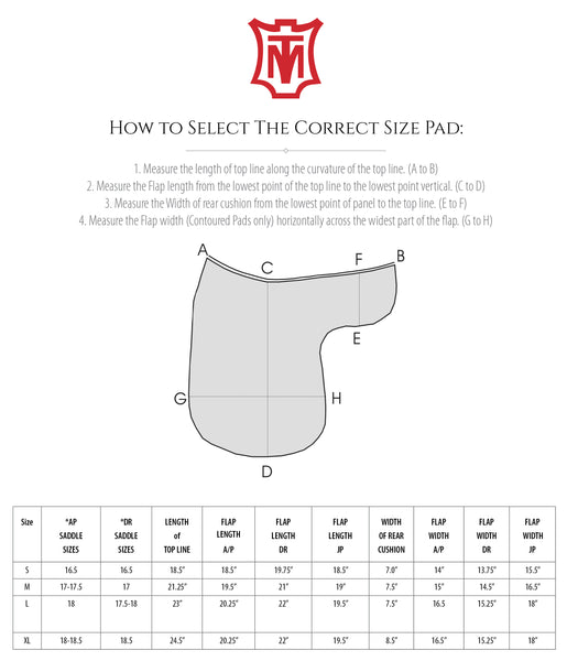 EA Mattes Saddle Pad Size Chart