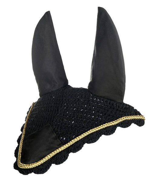 Ear Bonnet Black/gold cob and pony sizes